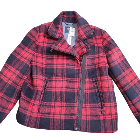 Gap Red Buffalo Plaid Women's Moto Jacket Size: M NEW - Picture 3 of 10